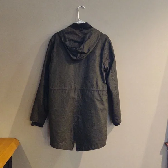 Topman dark green mens medium removable liner g hooded medium length coat